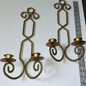 MCM Vintage Solid Brass Candle Holders Wall Decor Set of 2